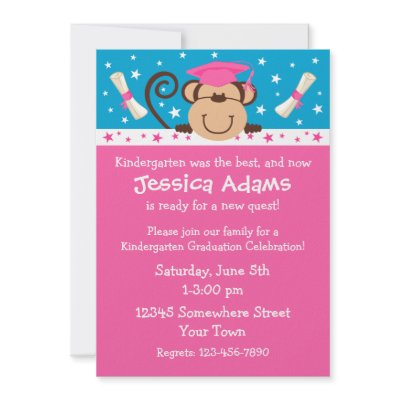 Girl Monkey Graduation Personalized Invites by pinkinkart