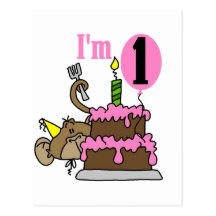 Girl Monkey I'm One Birthday Tshirts Post Card