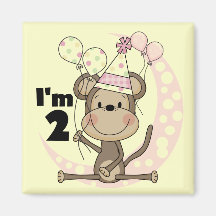Girl Monkey in Party Hat 2nd Birthday Refrigerator Magnets