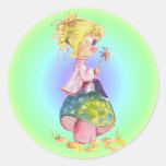 GIRL & MUSHROOM by SHARON SHARPE Round Sticker