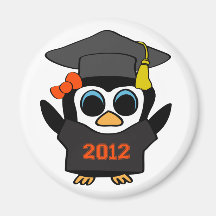 Girl Penguin Black & Orange 2012 Grad Magnet