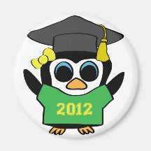 Girl Penguin Green & Gold 2012 Grad Fridge Magnets