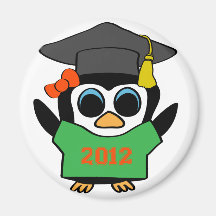 Girl Penguin Green & Orange 2012 Grad Refrigerator Magnet