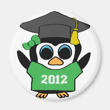 Girl Penguin Green & White 2012 Grad Refrigerator Magnet