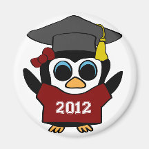 Girl Penguin Maroon & White 2012 Grad Fridge Magnets