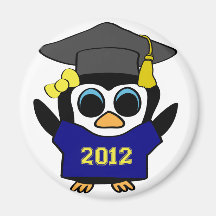 Girl Penguin Navy & Gold 2012 Grad Refrigerator Magnet