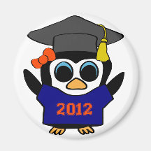 Girl Penguin Navy & Orange 2012 Grad Refrigerator Magnet
