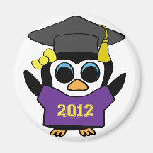 Girl Penguin Purple & Gold 2012 Grad Refrigerator Magnet