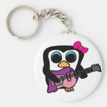 Girl Penguin with Electric Guitar Key Chains