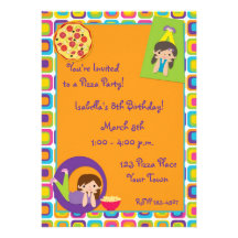 Girl Pizza Party Birthday Invitation
