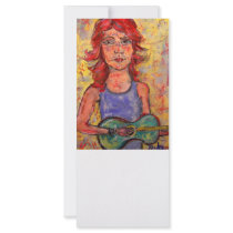 girl playing a colourful guitar rack card design