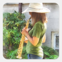 Girl Playing Saxophone Square Sticker