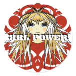 Girl Power Anime Ultra Cute Girl Blonde Long Hair Round Sticker