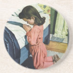 Girl Praying Bedtime, Vintage Christian Religion Beverage Coasters