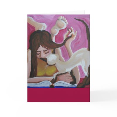 Girl reading a book and Siamese cat Cards by Annaart