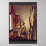 Girl Reading A Letter At An Open Window,  By Verme Posters