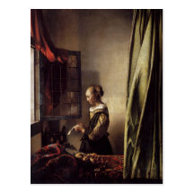 Girl Reading a Letter at an Open Window Postcard
