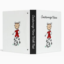 Girl Red Uniform Stick Figure Soccer Player Gifts Binders