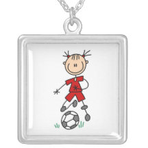 Girl Red Uniform Stick Figure Soccer Player Gifts Necklaces