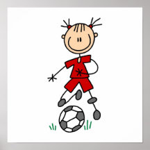 Girl Red Uniform Stick Figure Soccer Player Gifts Print