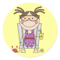 Girl Relaxing at Beach Tshirts and Gifts Round Stickers