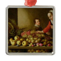 Girl selling grapes christmas ornament