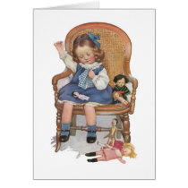 Girl Sewing Dollies Greeting Card