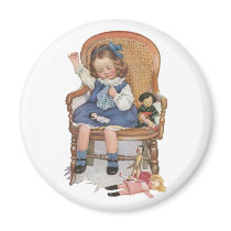 Girl Sewing Dollies Fridge Magnet