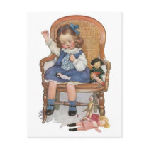 Girl Sewing Dollies Post Card