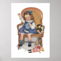 Girl Sewing Dollies Print