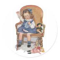 Girl Sewing Dollies Sticker