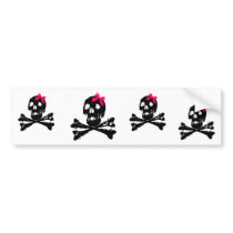 Girl Skull with Pink Bow Bumper Stickers