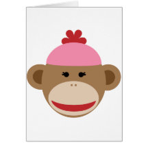 girl sock monkey greeting card