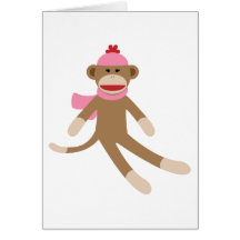 girl sock monkey greeting cards