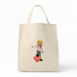 girl stepping on heart canvas bags