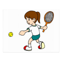 Girl Swings Tennis Racquet Post Card