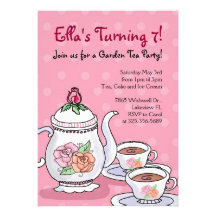 Girl Tea Party Themed Birthday Invitations