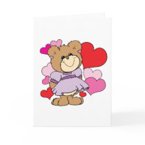 girl  teddy bear in love lots of hearts design greeting cards