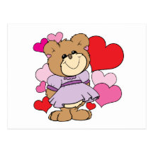 girl  teddy bear in love lots of hearts design postcard