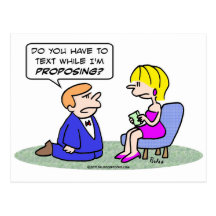 Girl texts while guy proposes. postcard