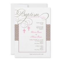 Girl Twins Damask Baptism Invitation