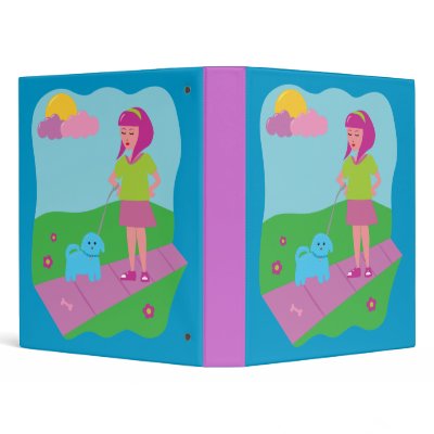 Girl Walking Dog 3 Ring Binder by toxiferous