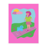 Girl Walking Dog Post Cards