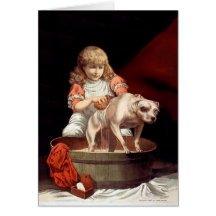 Girl Washing her Pet Dog Cards