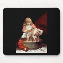 Girl Washing her Pet Dog Mousepad