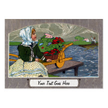 Girl, Wheelbarrow and Dock Art Nouveau Business Card Template