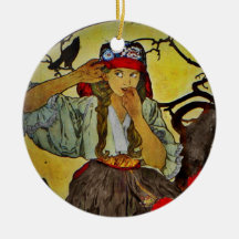 Girl with a Raven Christmas Tree Ornaments