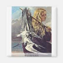 Girl With A Seagull By Courbet Gustave Fridge Magnet