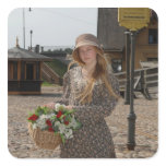 Girl with basket of flowers sticker