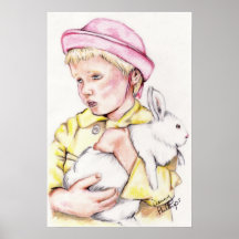 Girl with Bunny Painting Print